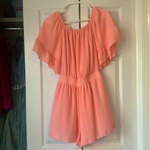 Romper. Peach, flowy, off shoulder
